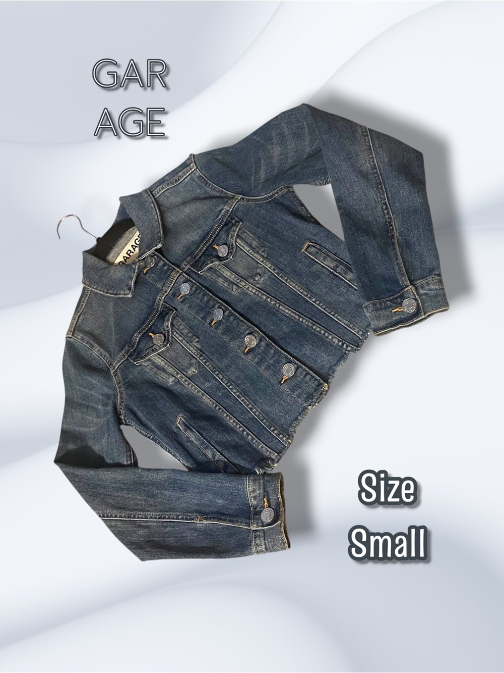 Garage Classic Fit Stonewashed Distressed Crop Blue Denim Jean Jacket Size Small